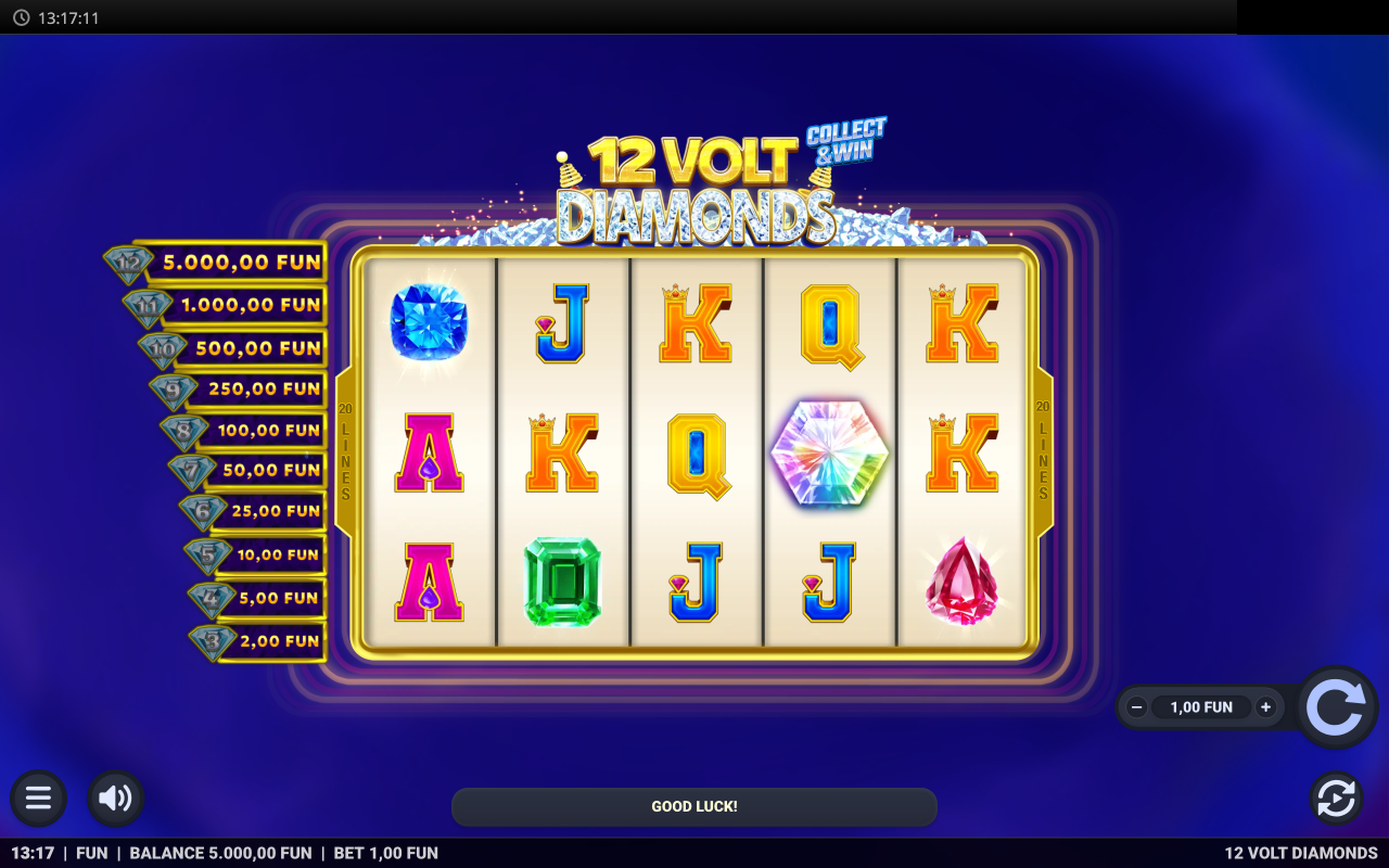 The base five-reel grid with the jackpot ladder, Mini through Grand, running down the left edge.