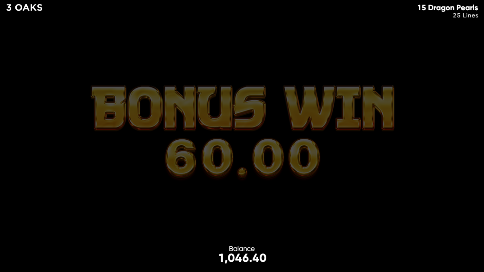 15 Dragon Pearls, Bonus Win 60.00 payout banner after a Hold and Win round closes