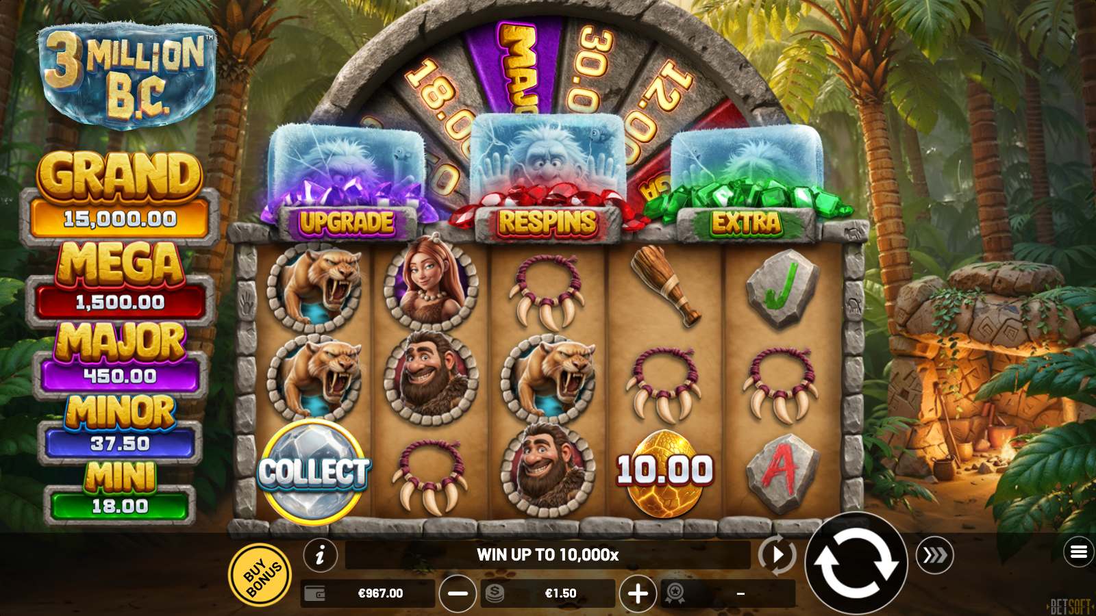 COLLECT symbol on reel 1 bottom row firing the Cash Collect engine against a A$16 medallion on reel 4.