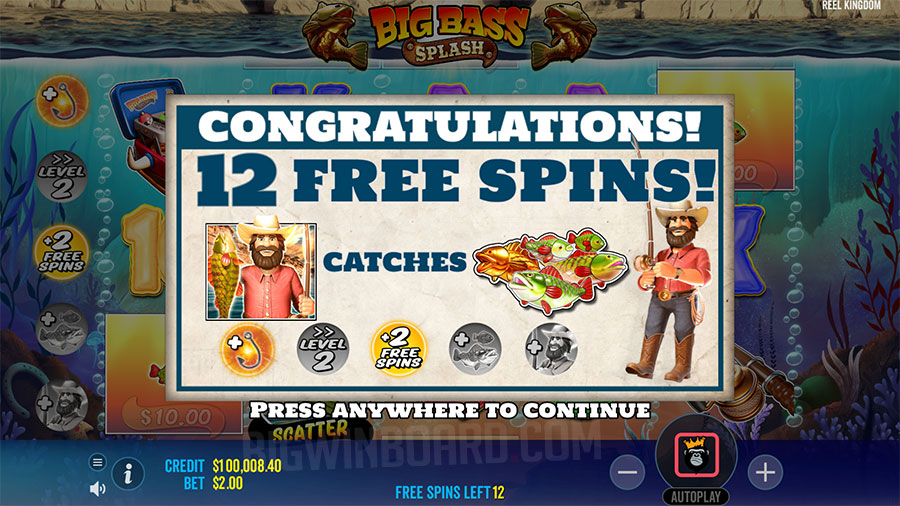 Bonus buy spin during the free spins feature with money-fish symbols visible