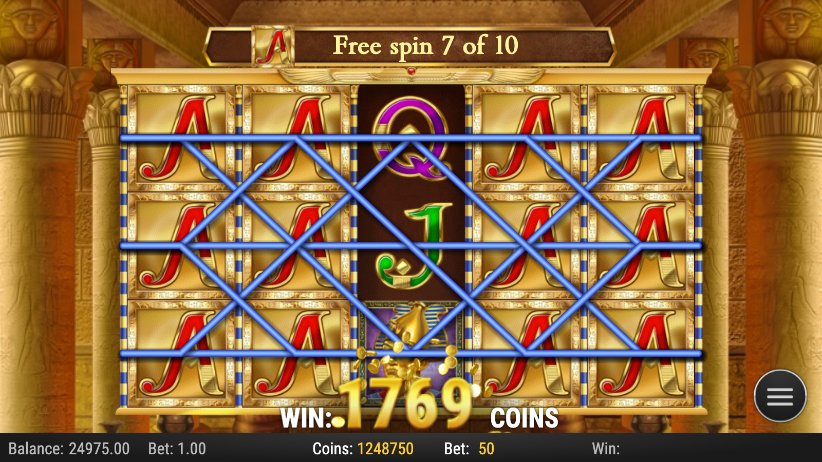 Book of Dead free spins with Ace symbol expanded across multiple reels with paylines lit