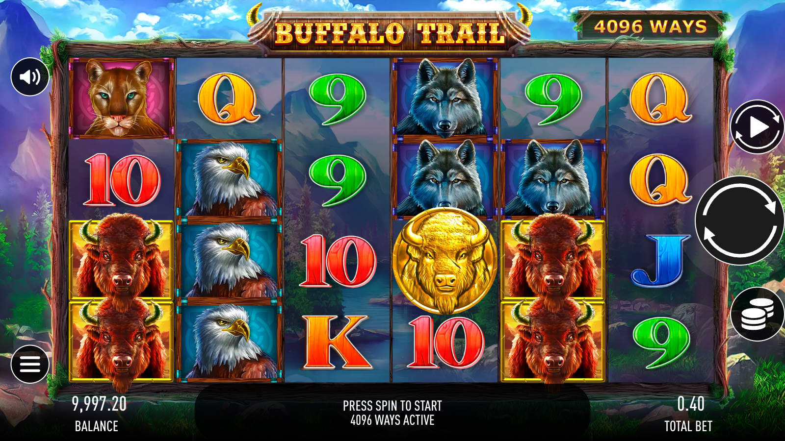 Buffalo Trail - Gold Buffalo Wild on reel 4 alongside stacked red bison premium symbols