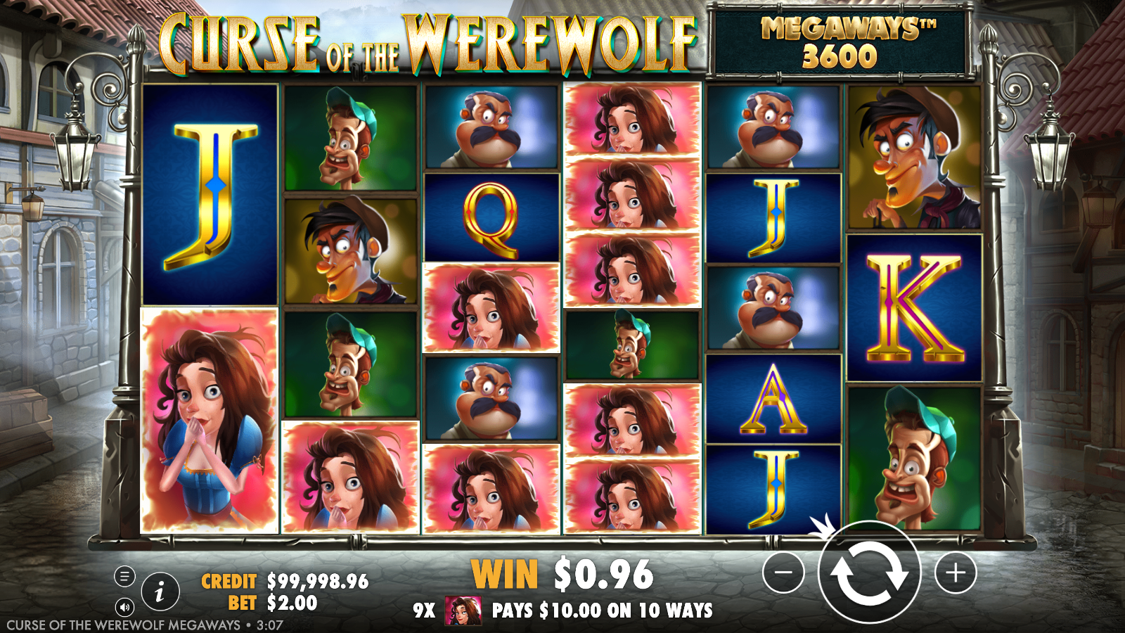A ways win on Curse of the Werewolf Megaways with the on-screen pay readout