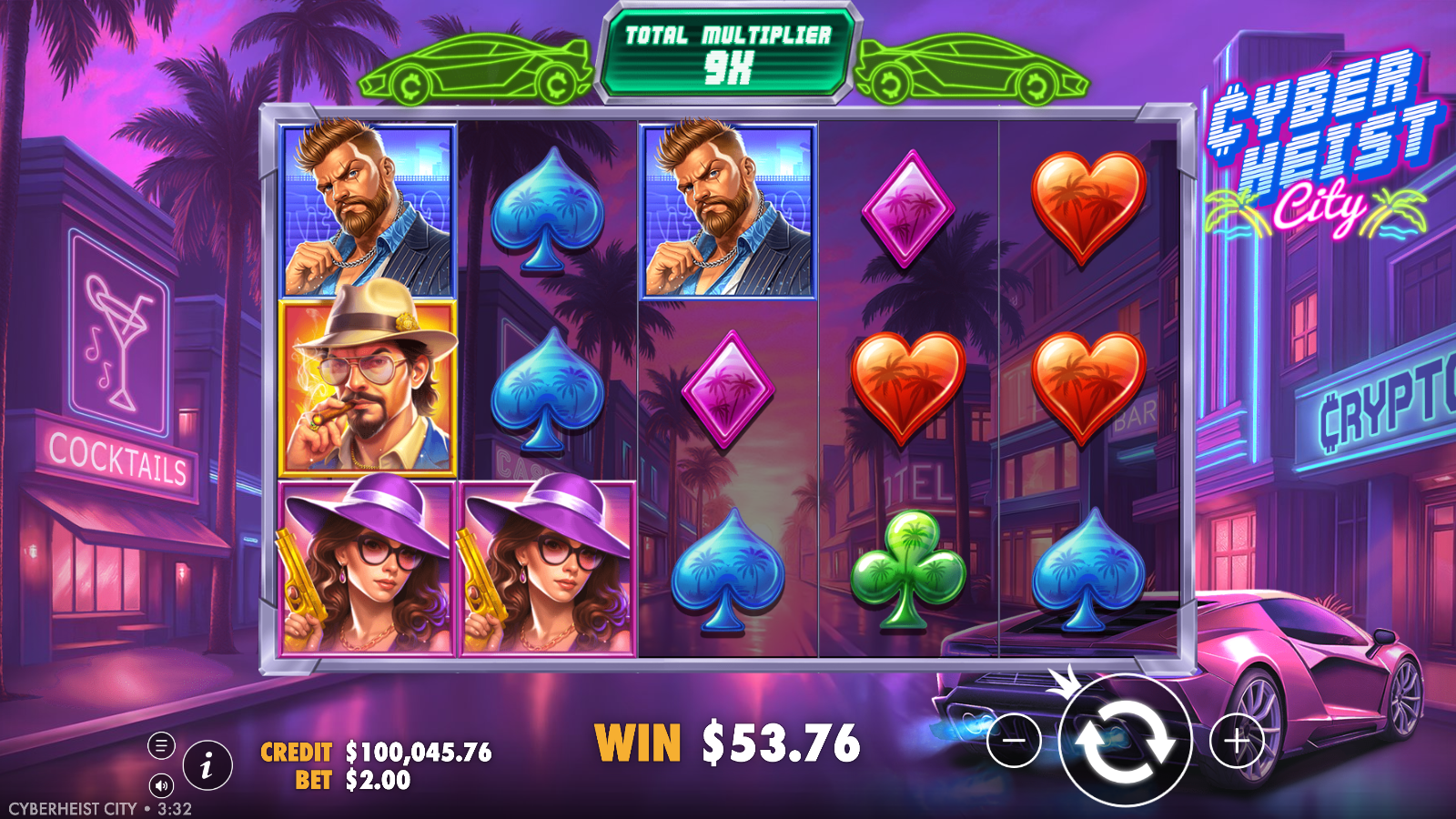 A tumble win with the total multiplier reading 9x above the reels