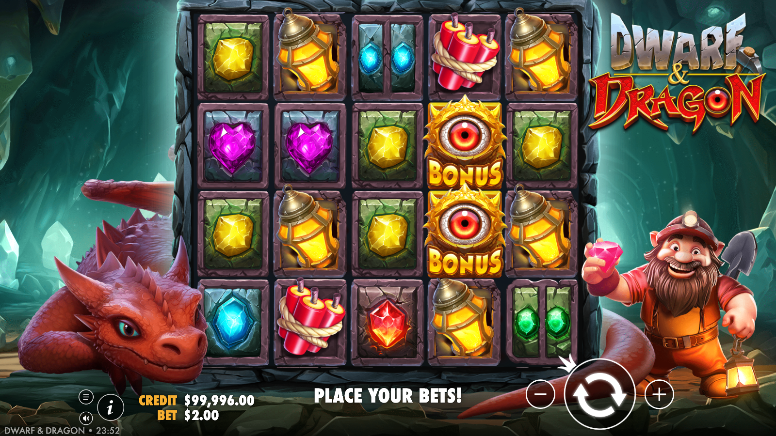 Two dragon eye Bonus scatters on the reels of Dwarf and Dragon