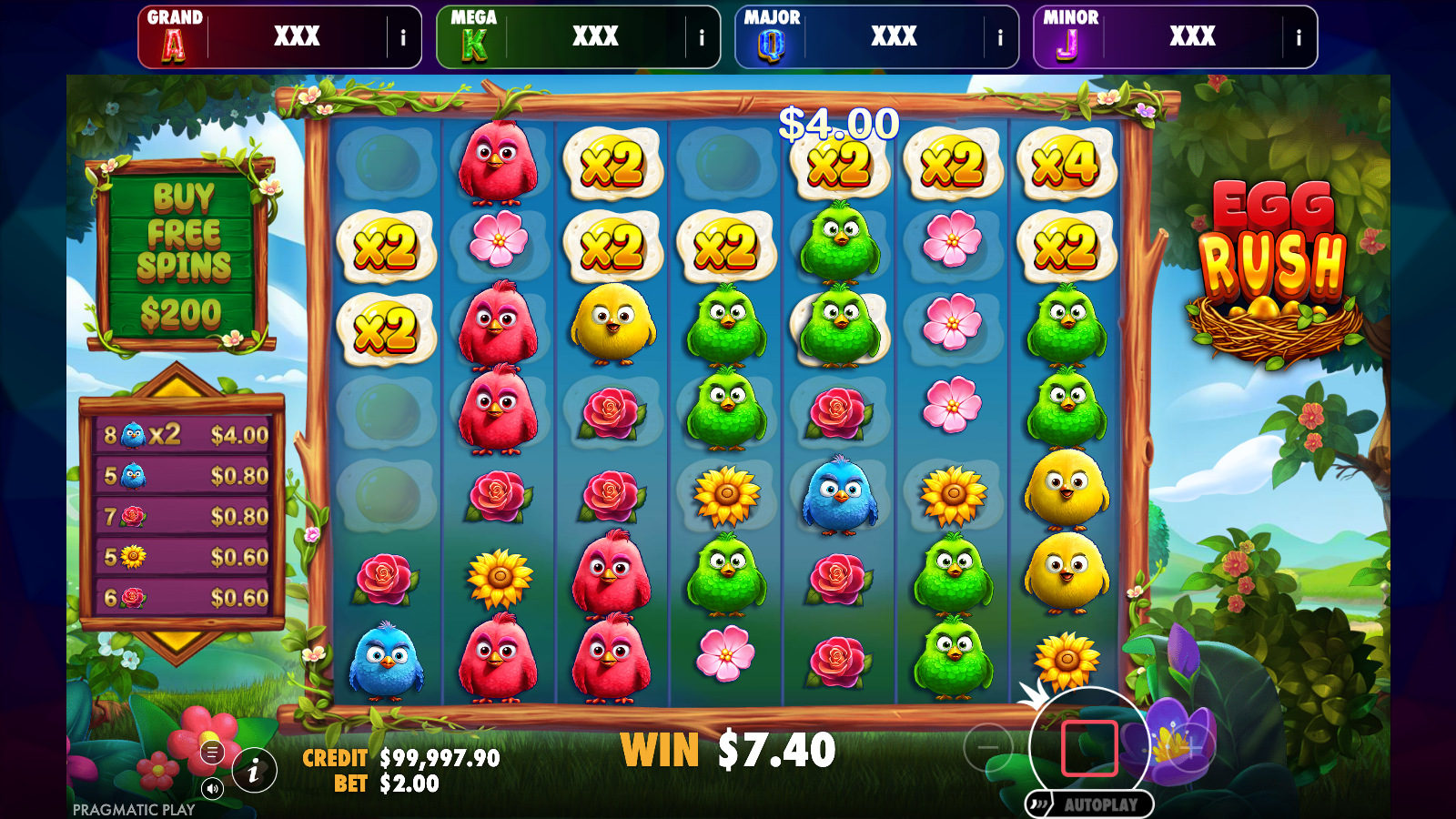 Base game grid showing x2 and x4 Multiplier Spots left behind by repeat tumbles