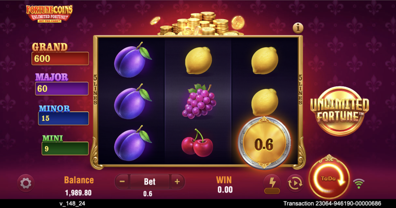 A Hit the Cash gold coin symbol landed on the reels showing its credit value