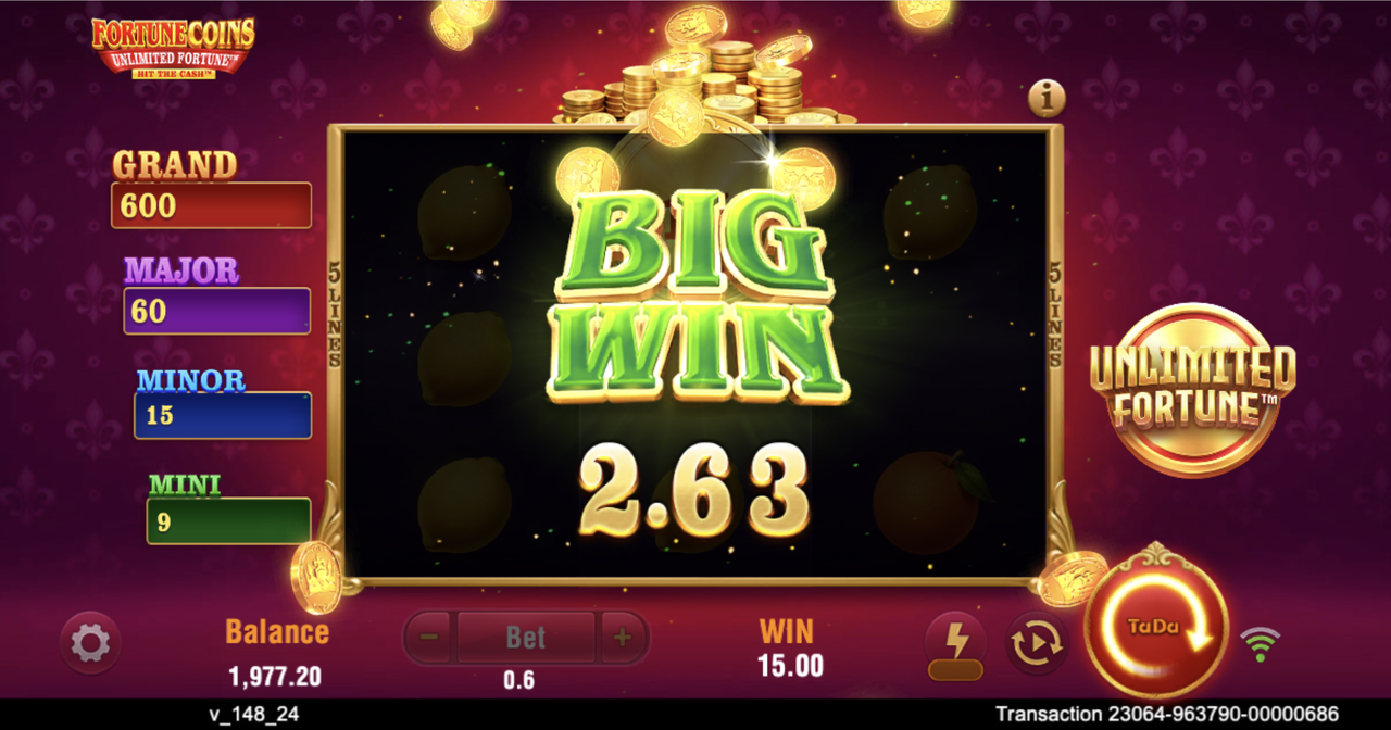 Fortune Coins Unlimited Fortune Big Win payout celebration screen