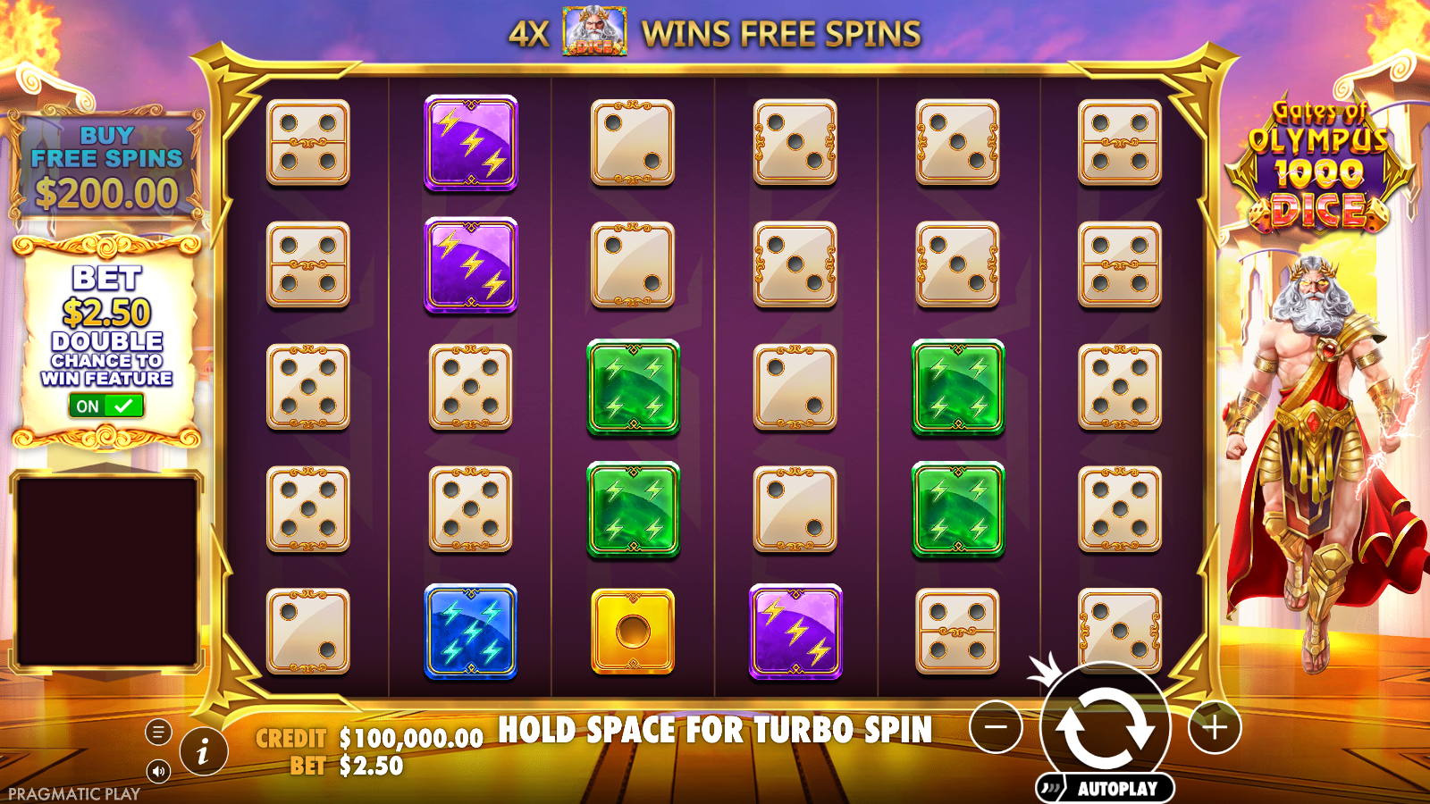 Ante Bet toggled on at A dollar 2.50 with the Buy Free Spins panel greyed out above it