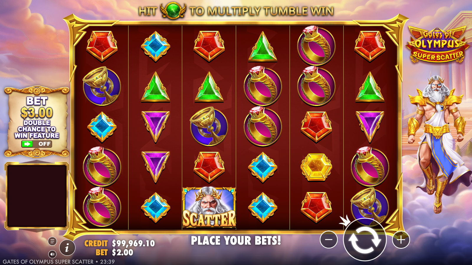 Free-spins round showing a winning tumble under a running global multiplier with several orbs on the grid