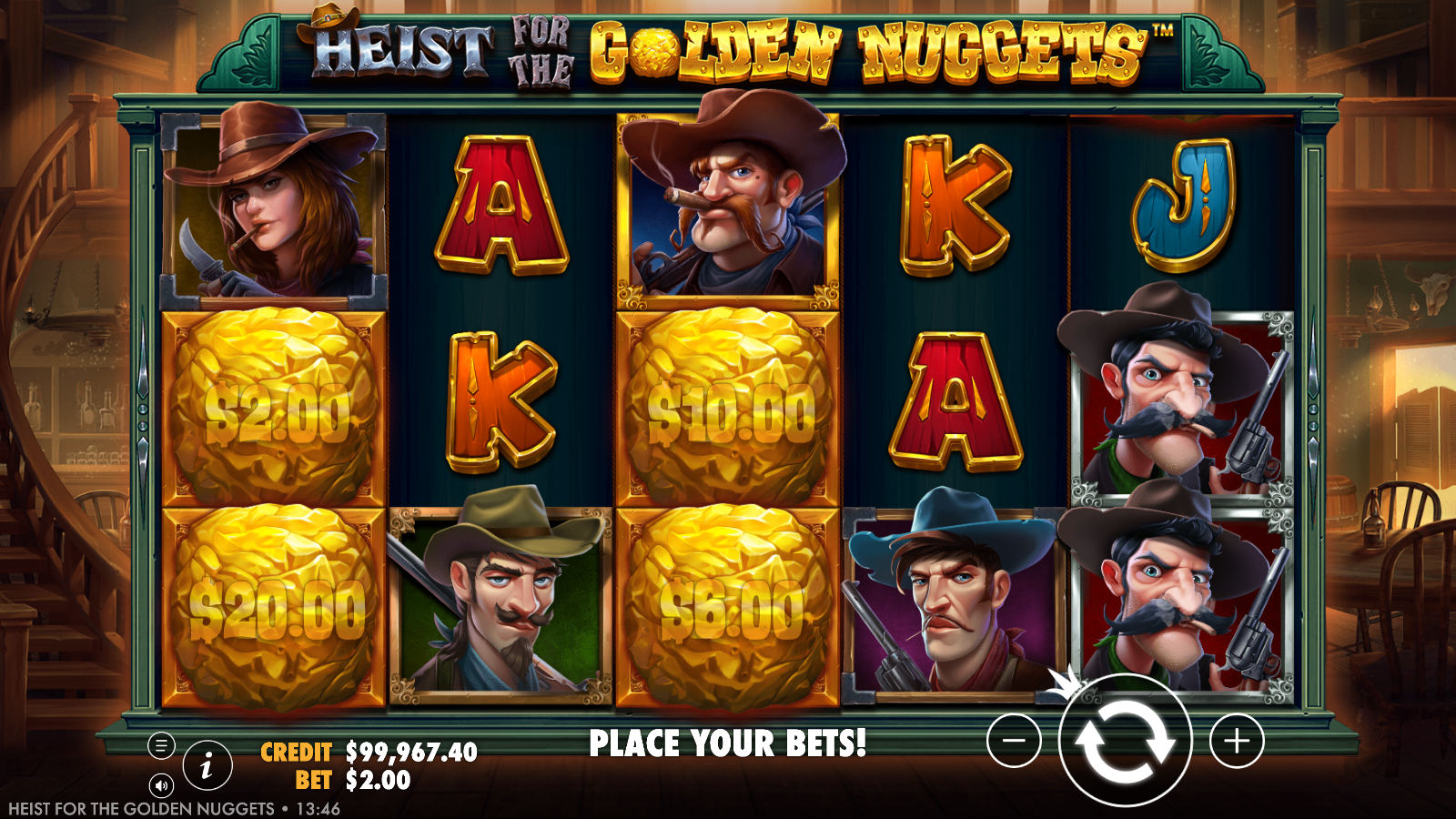 Golden Nugget money symbols on the reels, each showing a cash value in AUD