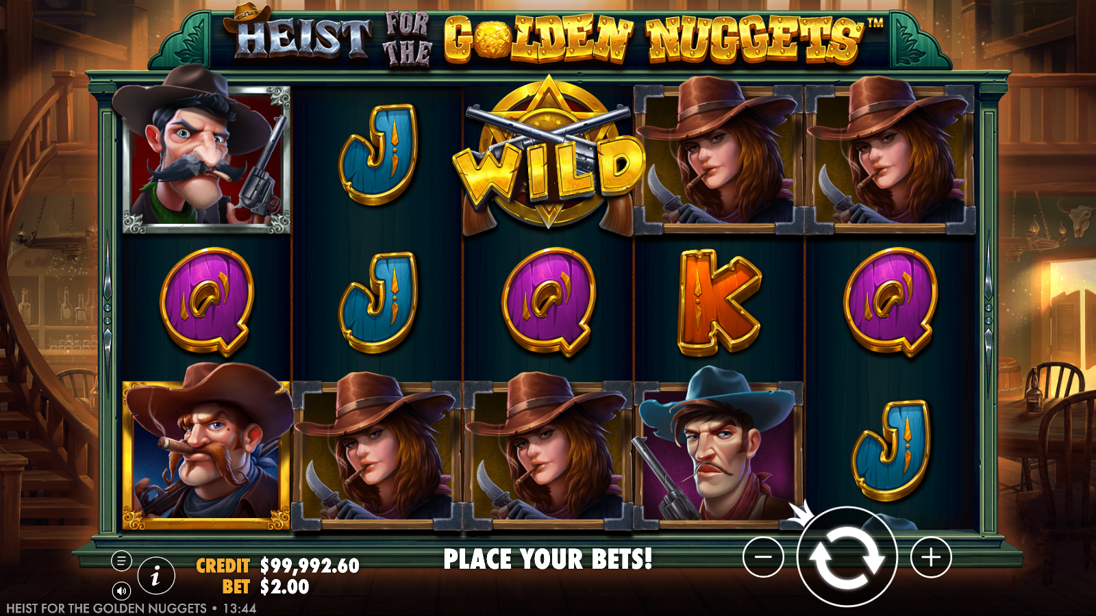 A Golden Badge Wild landing on the reels of Heist for the Golden Nuggets