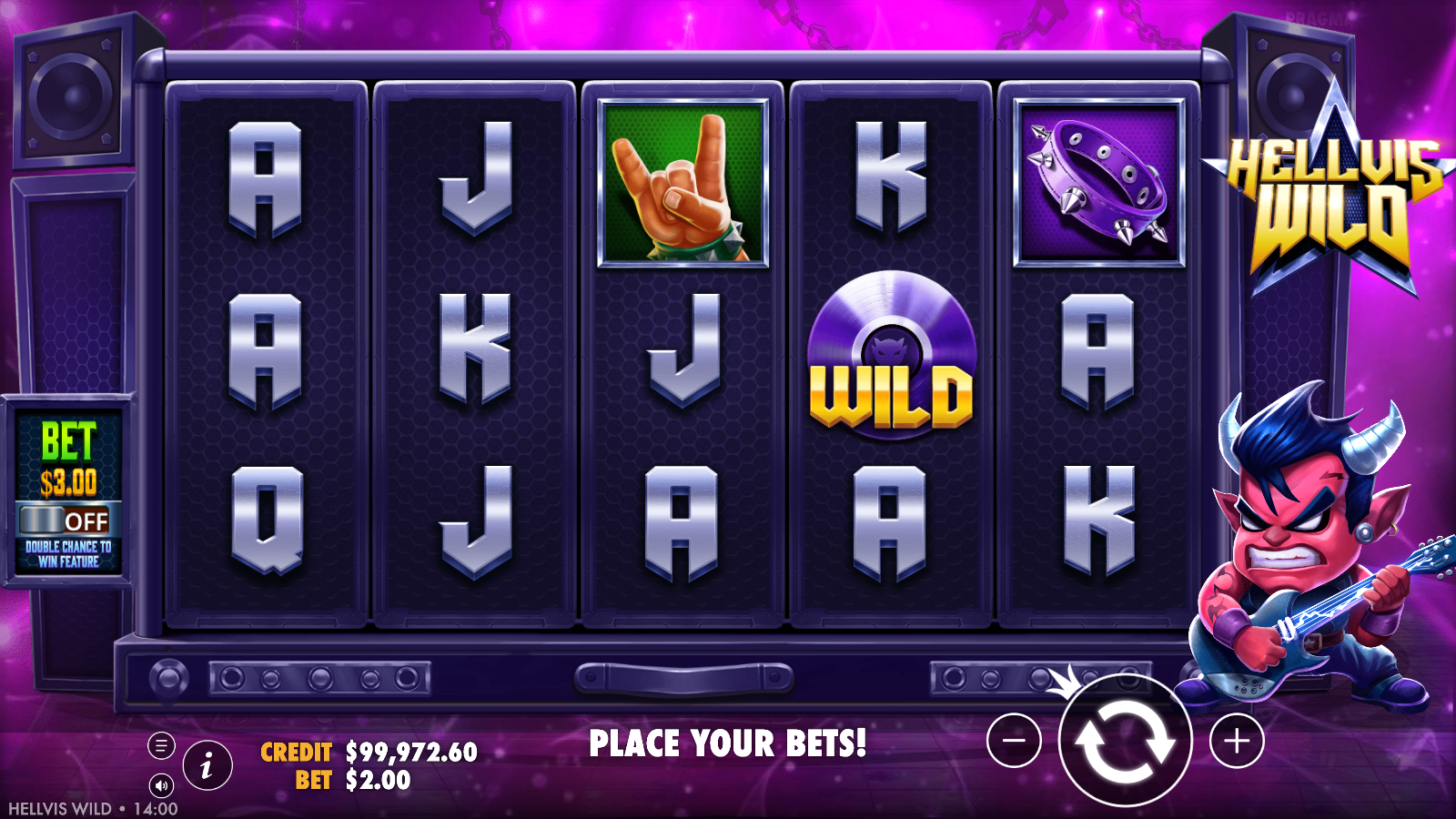 Purple vinyl WILD and rock hand Wild substituting on the Hellvis Wild reels