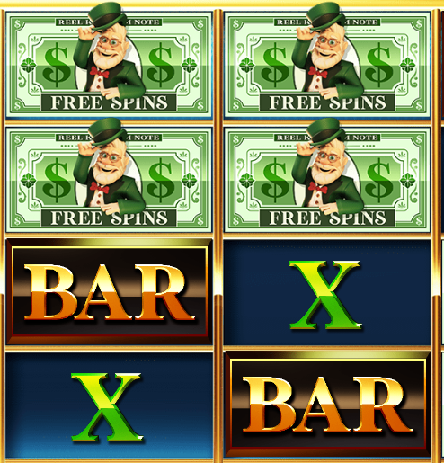 Close up of the Hundreds and Thousands Free Spins dollar bill, Bar and X symbols