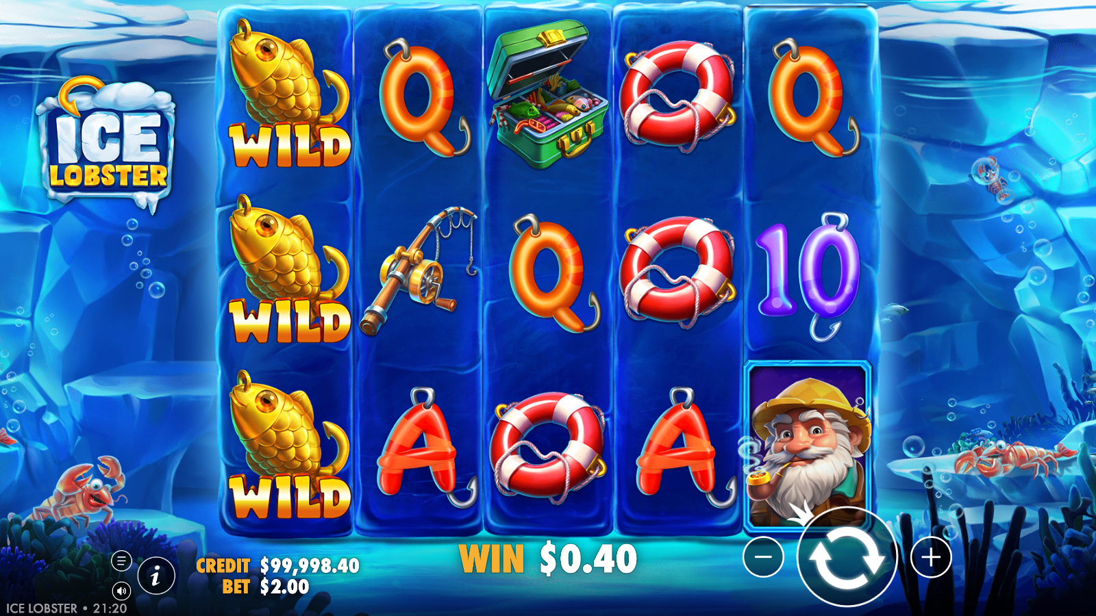 Golden Fish Wild stacked on reel one beside the Fisherman symbol