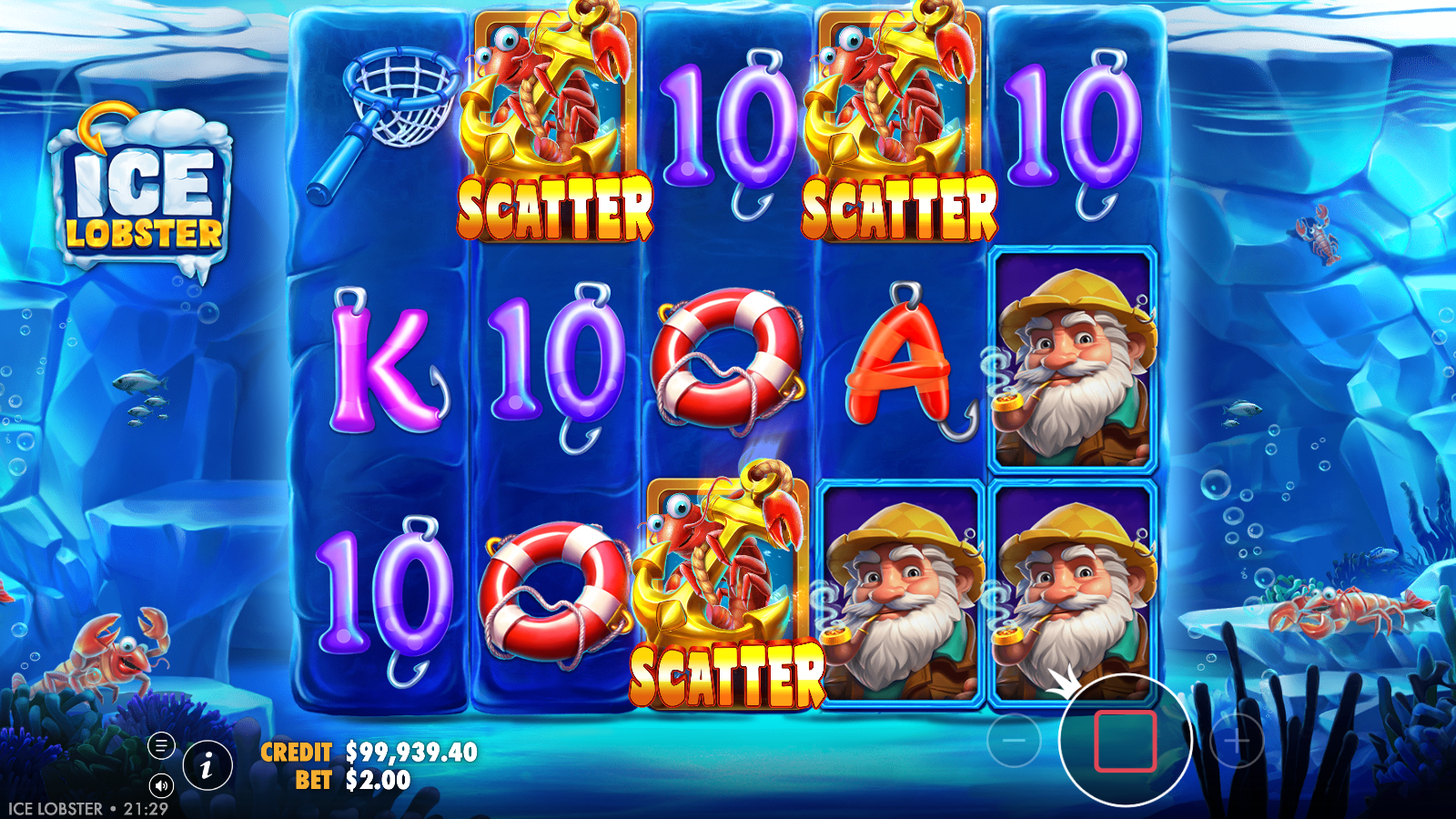 Three Anchor Scatters landing to trigger Free Spins in Ice Lobster