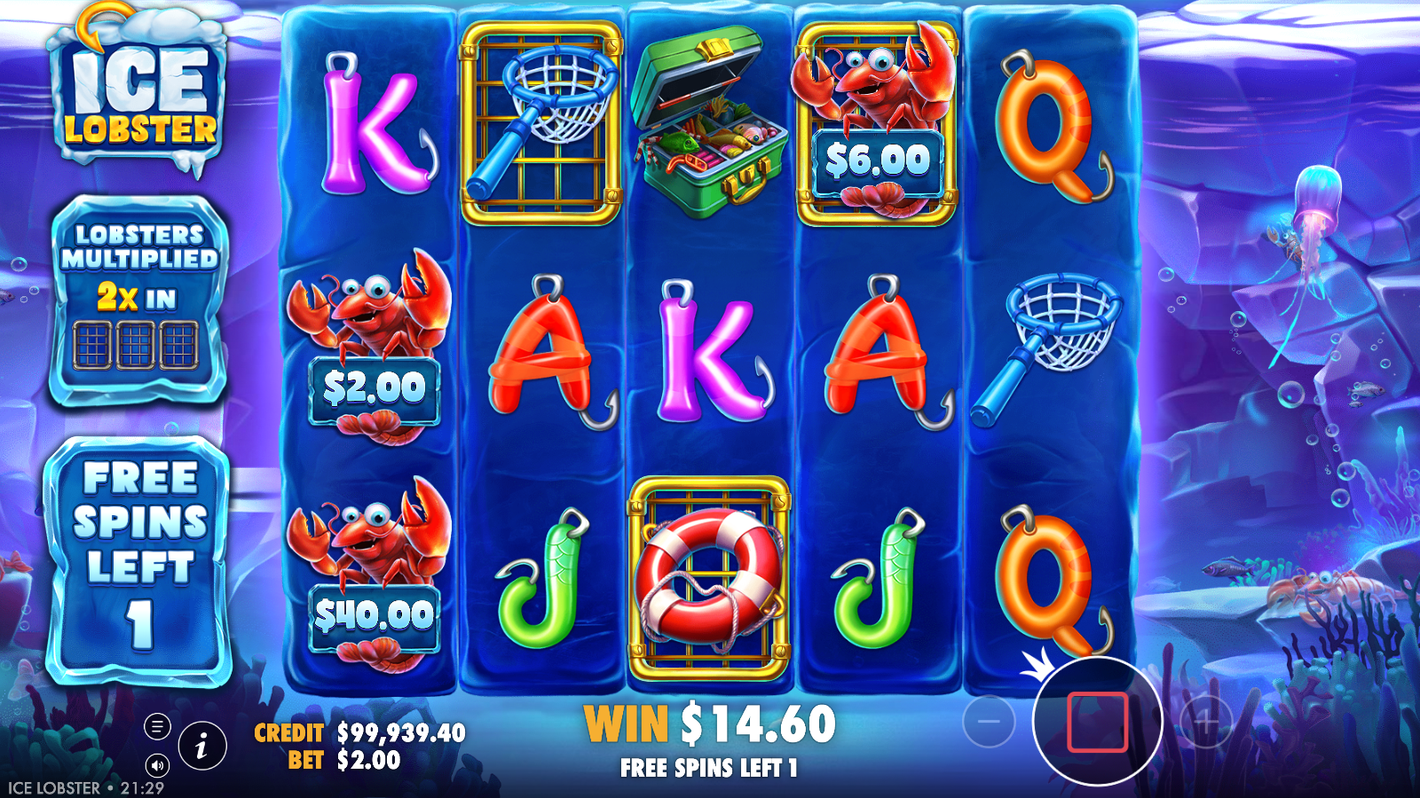 Free Spins Money Collect with Red Lobster money symbols and trap positions