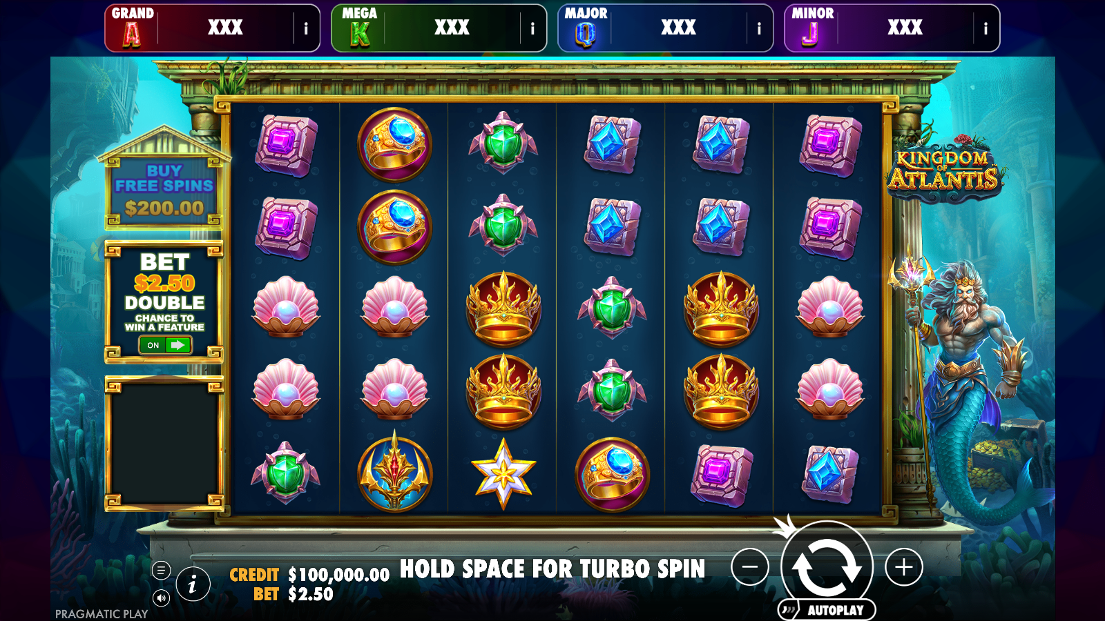 Ante bet switched on, bet reading A$2.50 with the buy free spins sign greyed out