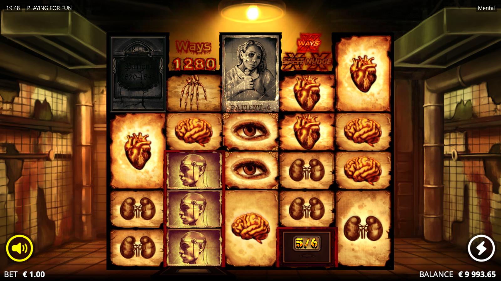 Mental Nolimit City grid fully expanded at 1280 ways with Fire Frames active across reels