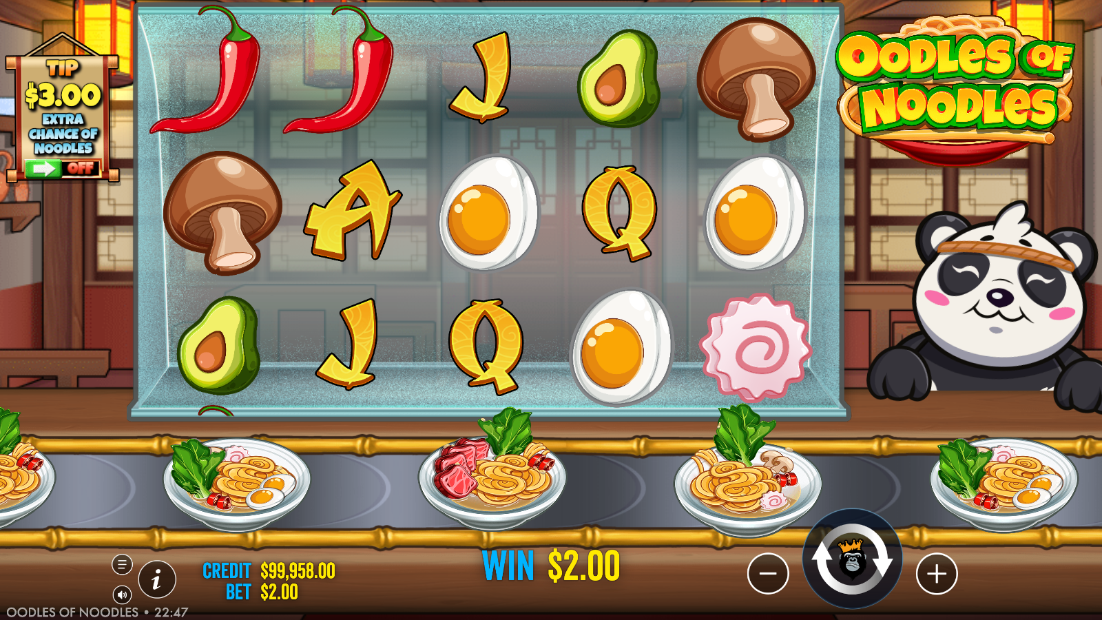 A base game line win paying in Oodles of Noodles