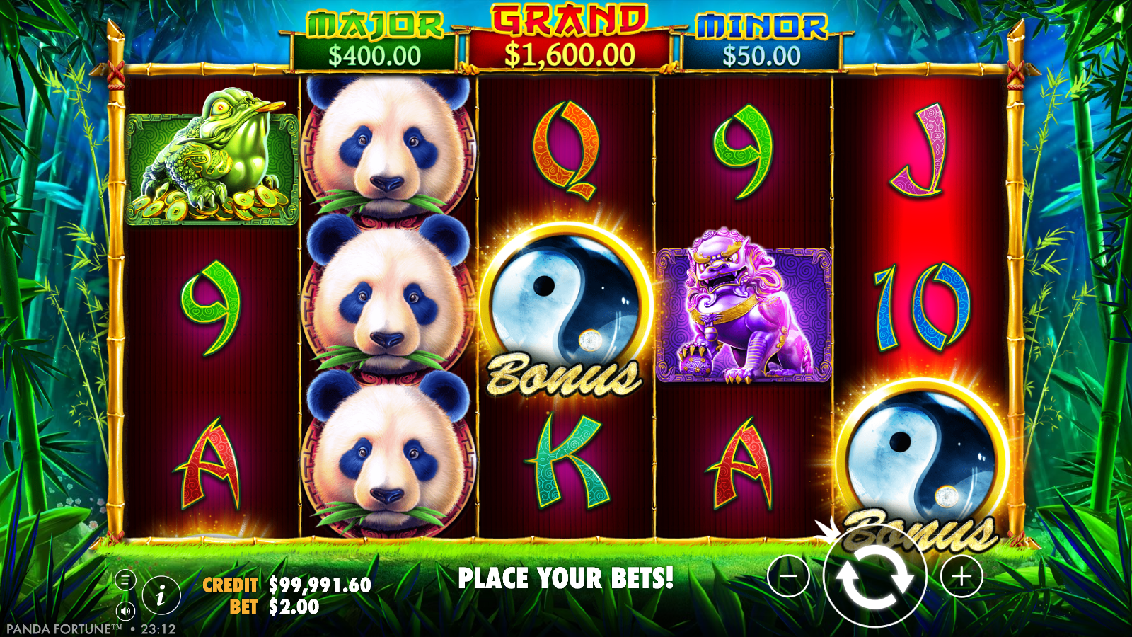 Two Yin-Yang Scatter Bonus symbols landing in Panda's Fortune
