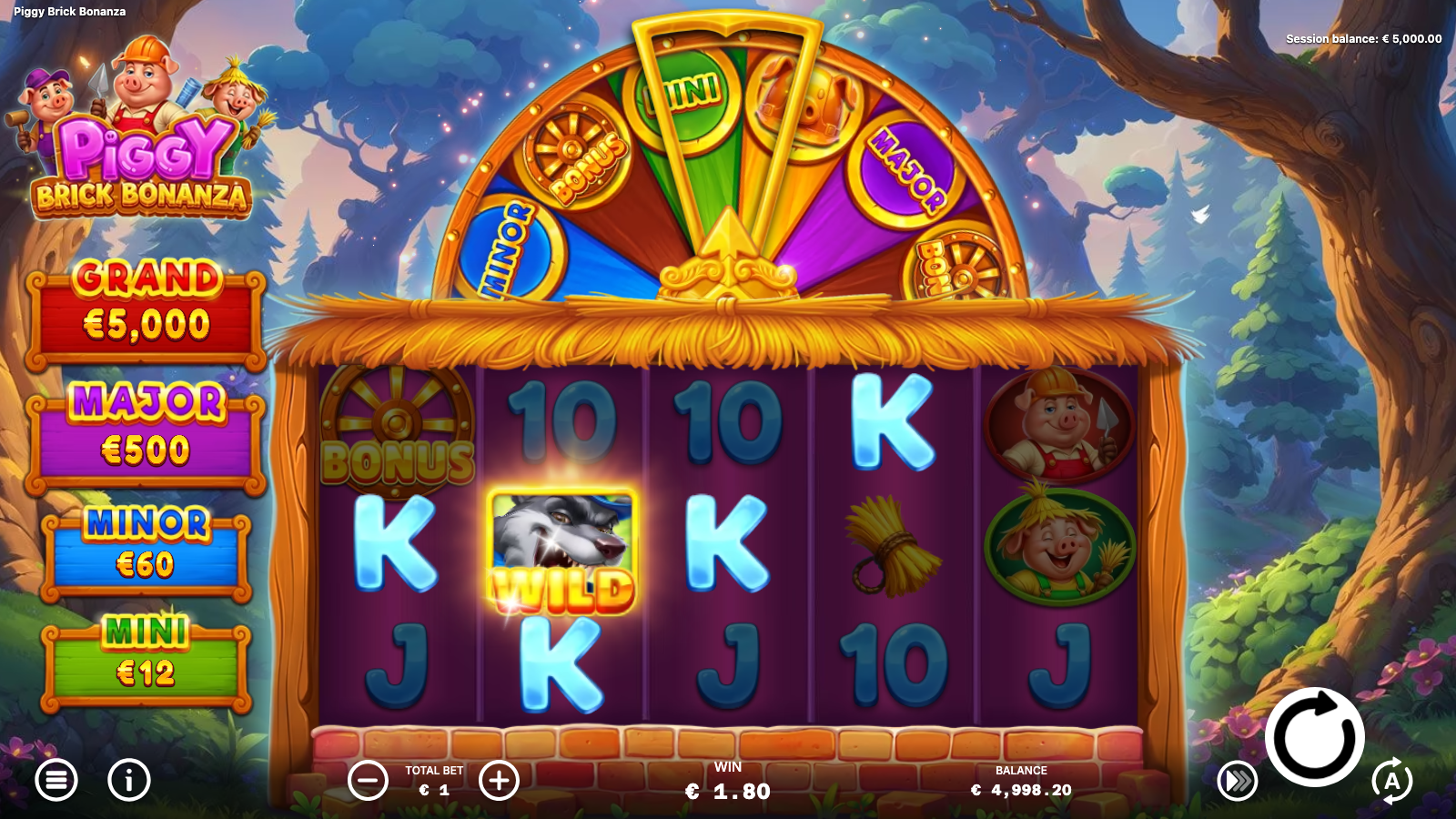 Bonus symbol lands on reel 1 alongside a wild, the entry path to the Bonus Wheel