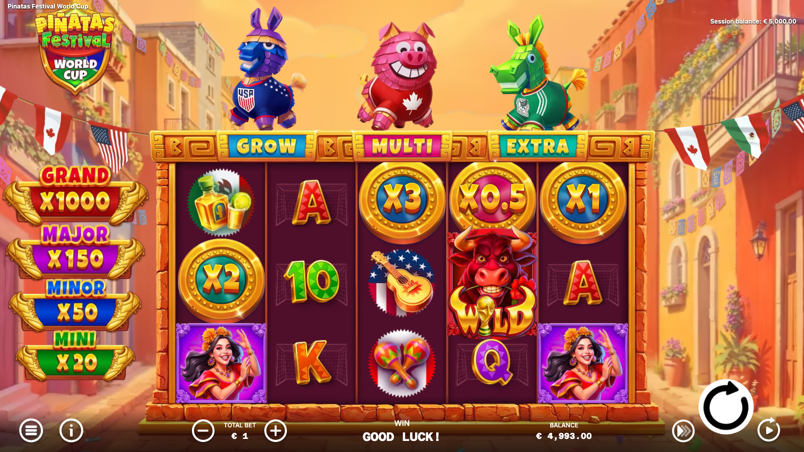 Cash Collect during base game with five coin symbols landing across all reels carrying mixed multiplier values