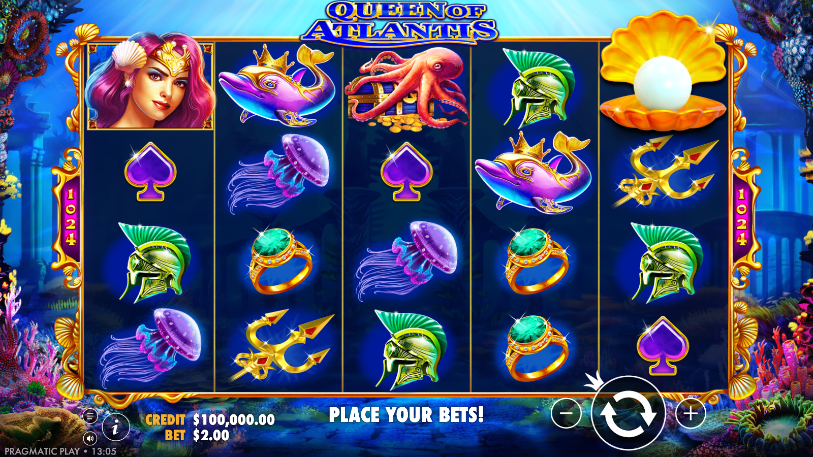 Queen of Atlantis base game 5x4 grid with 1,024 ways