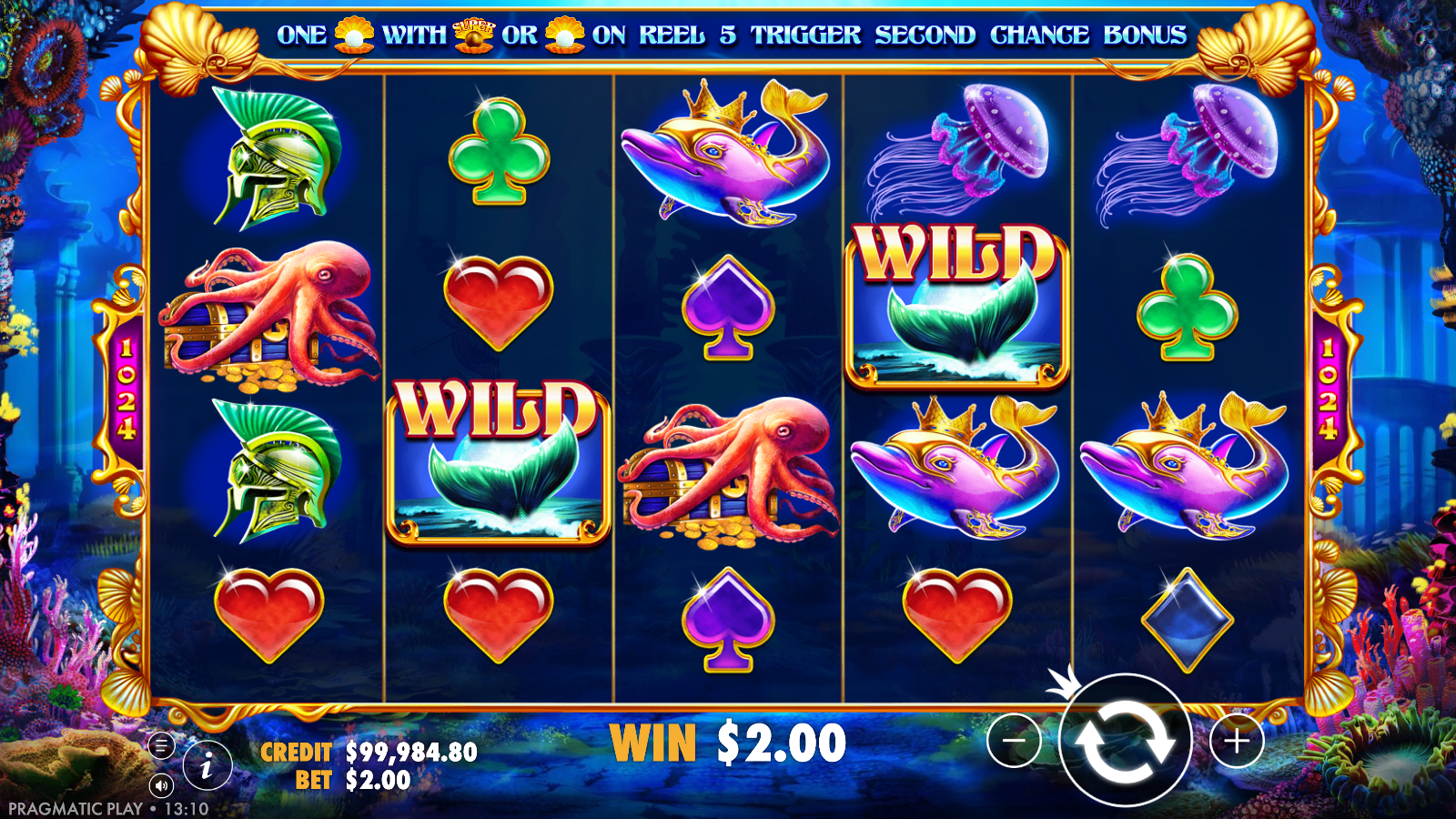 A 1,024-ways win in Queen of Atlantis paying A$2.00