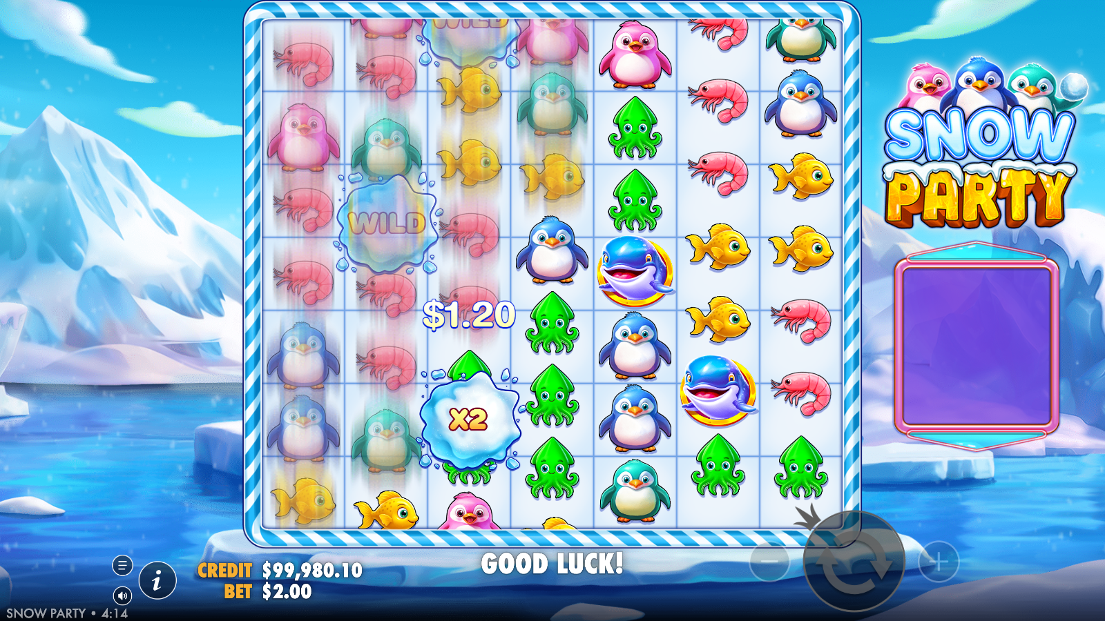 Snow Party ice Wild contributing to a cluster win mid-respin