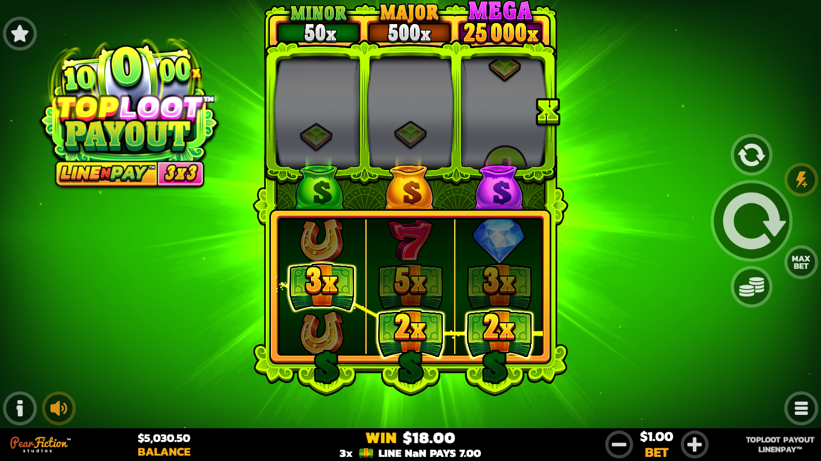 LineNPay payline win paying A$18.00 on a A$1.00 spin