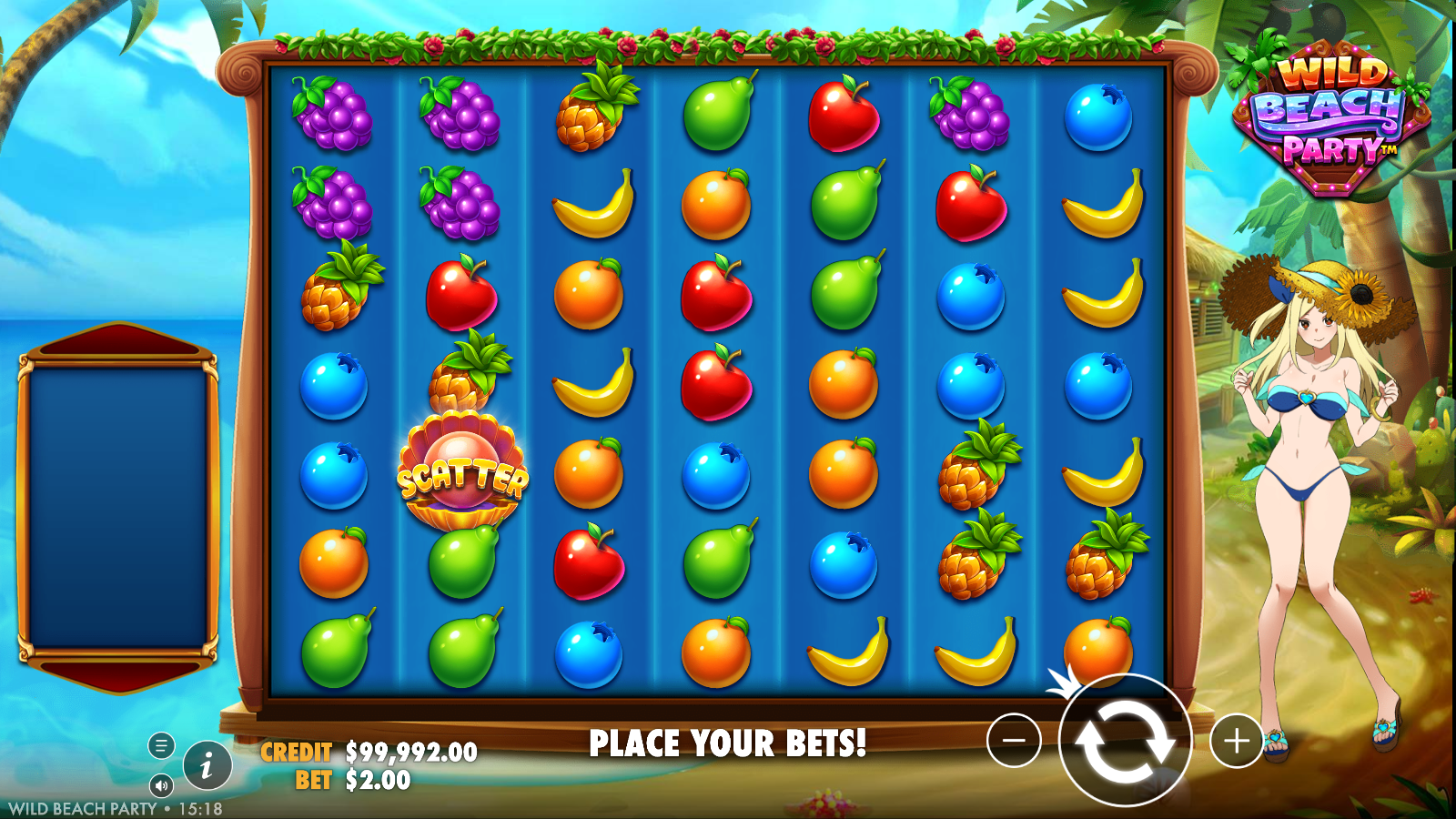 Pearl Scatter symbol sitting on the Wild Beach Party base grid