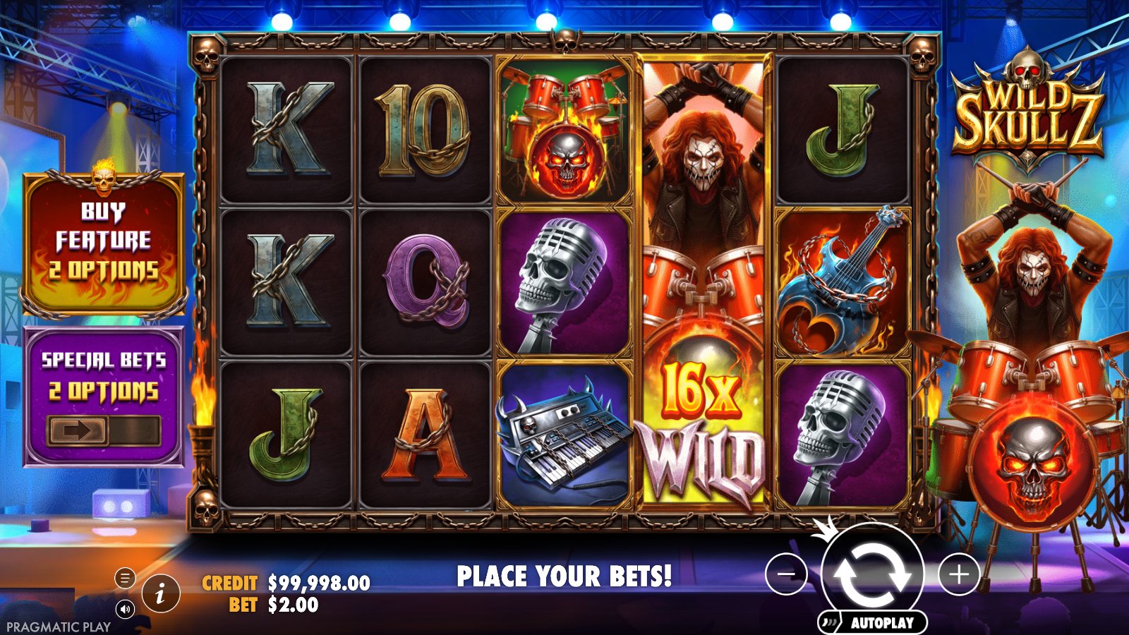 An Expanded Wild band member fills reel four of Wild Skullz carrying a 16x multiplier